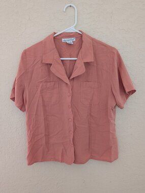 Vintage Anna & Frank 100% Silk Collared Short Sleeved Button Up Blouse Size M